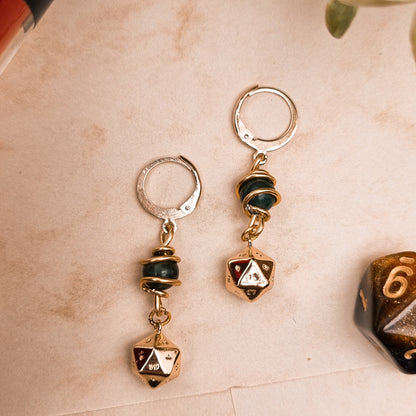 Dungeons and Dragons Ohrringe | Gold & SILBER | mit Edelsteinen Amethyst - Moosachat - Obsidian