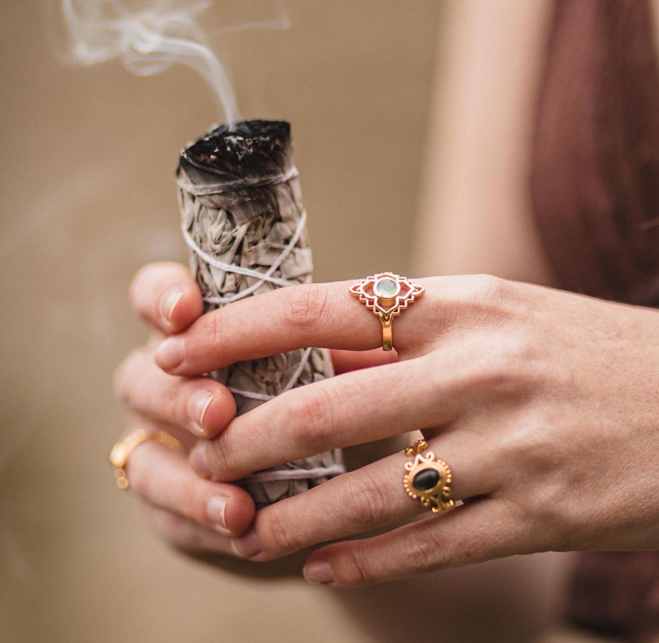 Royal flower of heaven Ring | Diamant - Aquamarin | Größenverstellbar