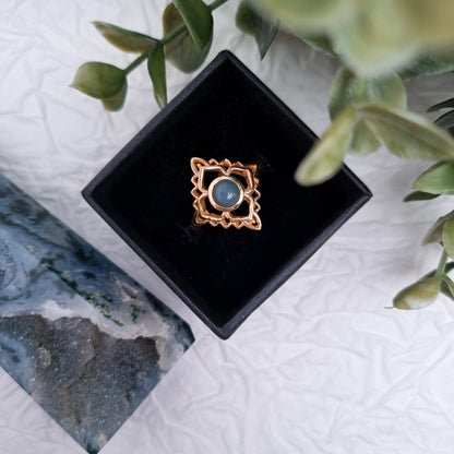 Royal flower of heaven Ring | Diamant - Aquamarin | Größenverstellbar