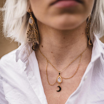 Lotus in Moonlight Mondstein Ohrringe | Gold & Silber