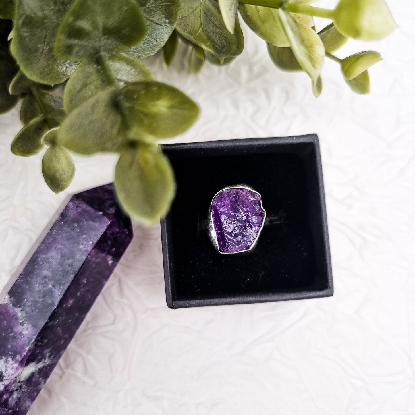 Amethyst Rohstein Ring | Gold und Silber | Größe 7