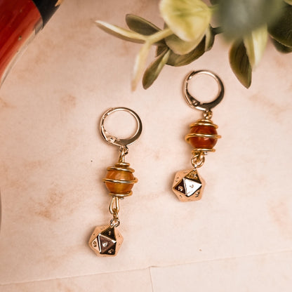 Dungeons and Dragons Ohrringe | Gold & SILBER | mit Edelsteinen Amethyst - Moosachat - Obsidian