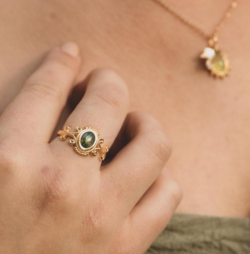 Royal Anarchie Ring | Moosachat - Labradorit Ring | Größenverstellbar