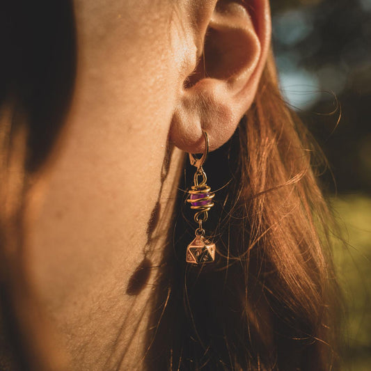 Dungeons and Dragons Ohrringe | Gold & SILBER | mit Edelsteinen Amethyst - Moosachat - Obsidian