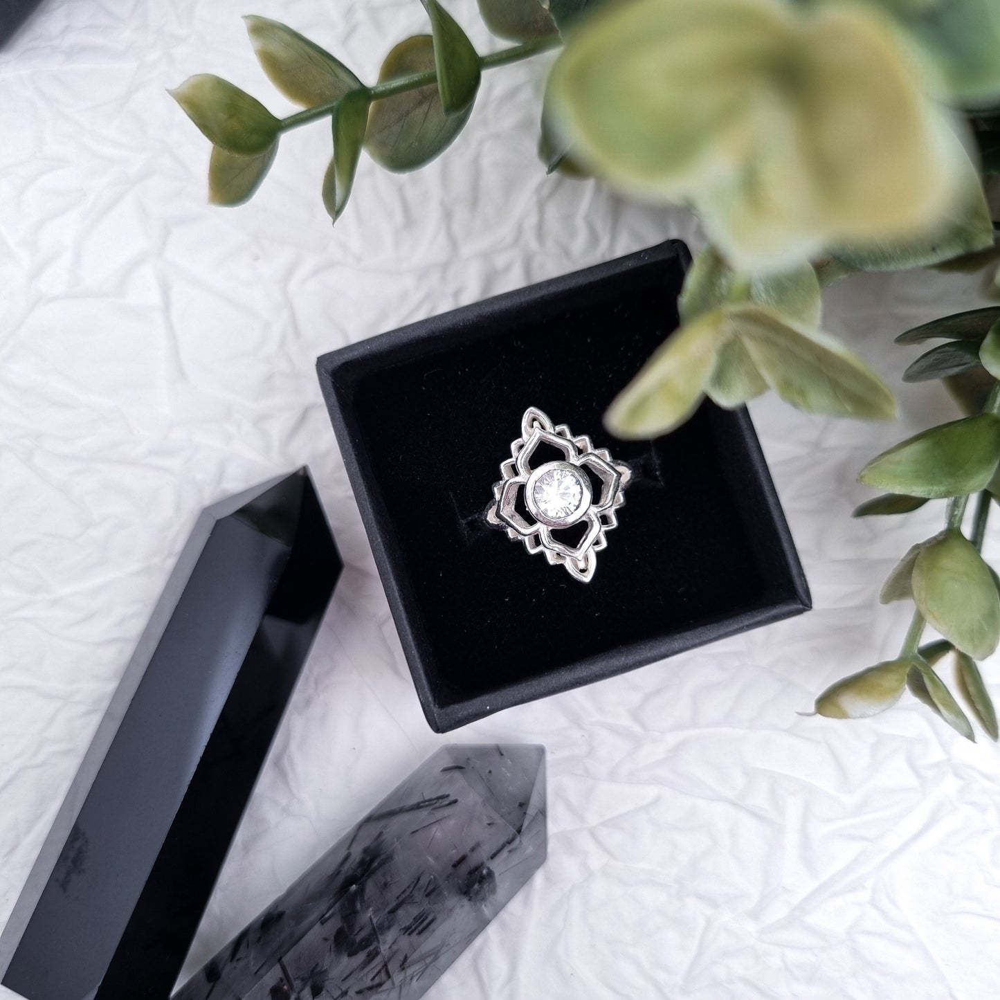 Royal flower of heaven Ring | Diamant - Aquamarin | Größenverstellbar