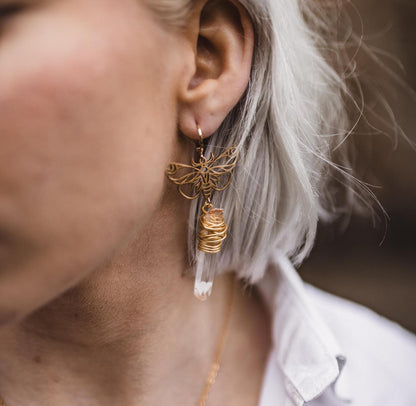 Schmetterling Ohrringe | Edelstahl | Bergkristall Anhänger