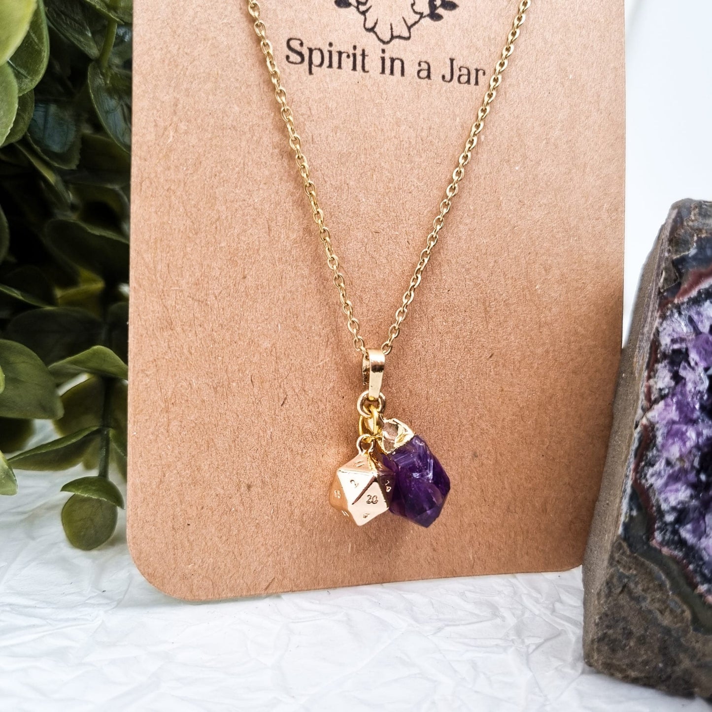 Schliche Dungeons and Dragons Kette mit Amethyst | Gold und SILBER | Edelstahl