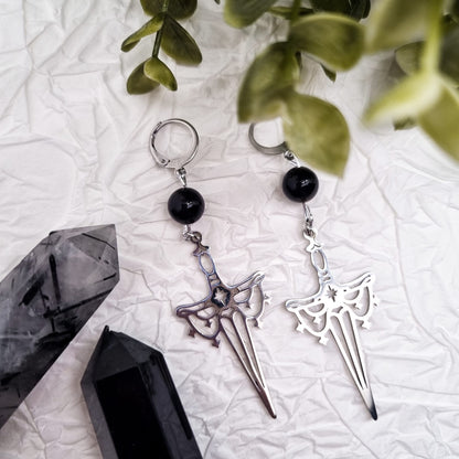 Magisches Schwert Ohrringe | Gold-Schimmer Obsidian | Gold und Silber