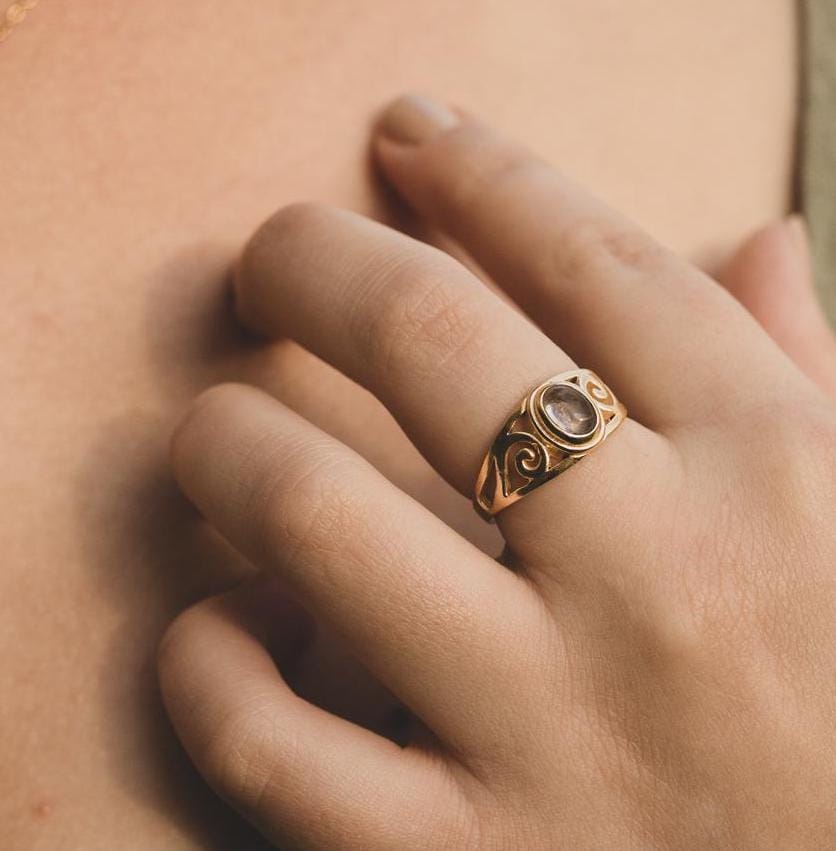 Balance of the world Ring Mondstein - Bergkristall | Größenverstellbar