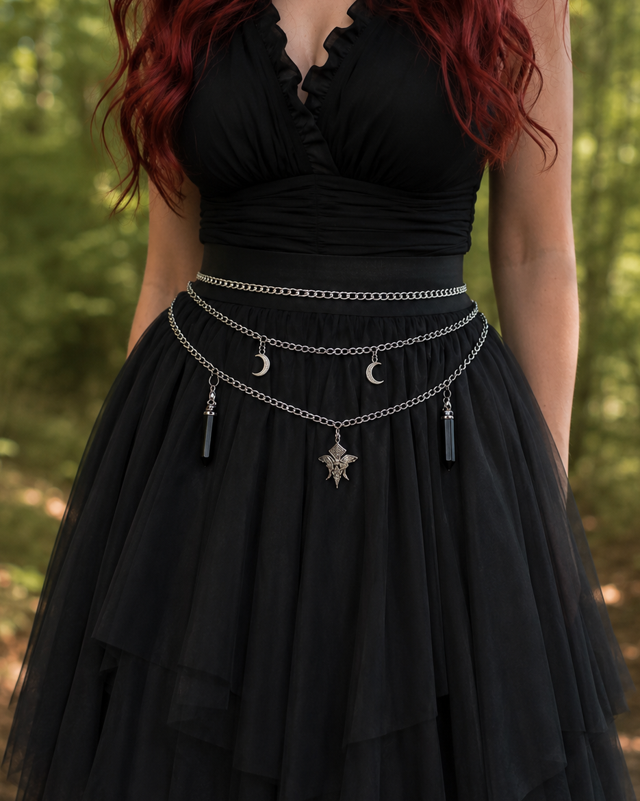 Taillengürtel Dark Crow mit Obsidian | Silber & Gold | Edelstahl
