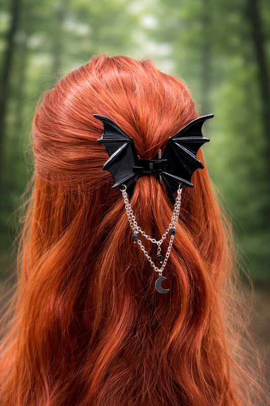 Fledermaus Haarklammer mit Obsidian | Gold & Silber