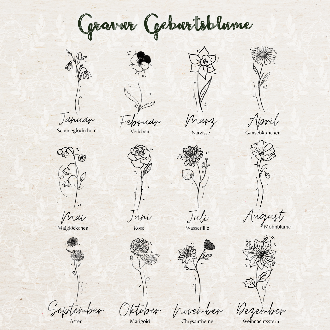 Gravur Geburtsblume Anhänger | Gold & Silber