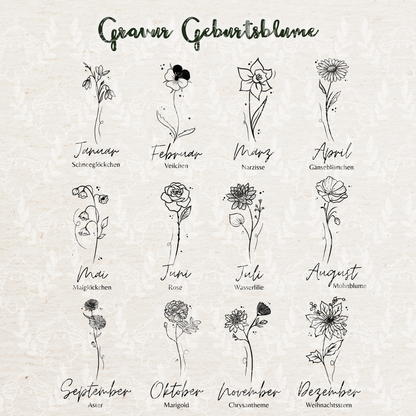 Gravur Geburtsblume Anhänger | Gold & Silber