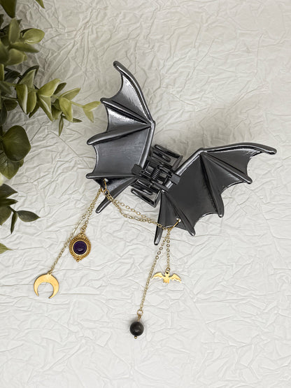 Fledermaus Haarklammer mit Amethyst | Gold & Silber