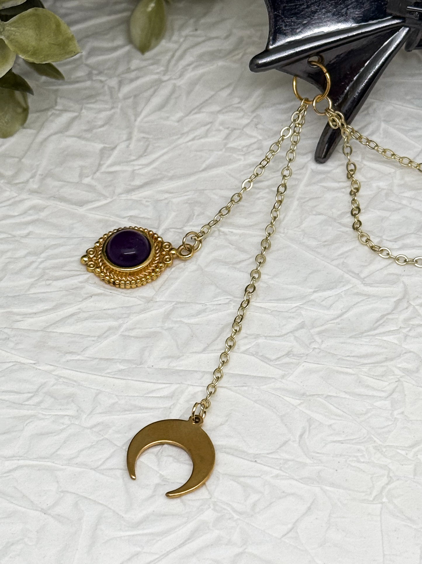 Fledermaus Haarklammer mit Amethyst | Gold & Silber