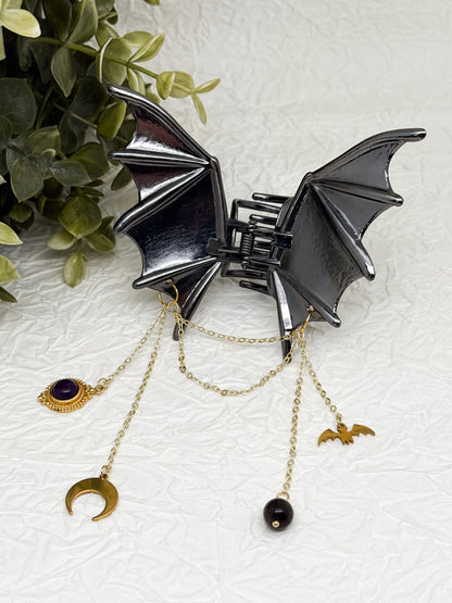 Fledermaus Haarklammer mit Amethyst | Gold & Silber