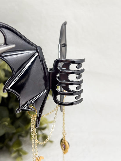 Fledermaus Haarklammer mit Amethyst | Gold & Silber