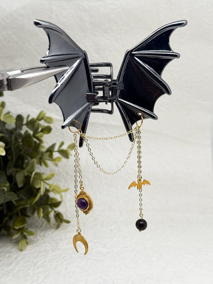 Fledermaus Haarklammer mit Amethyst | Gold & Silber