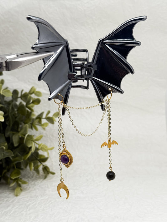 Fledermaus Haarklammer mit Amethyst | Gold & Silber