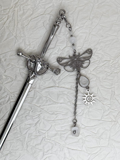 Schwert Haarnadeln mit Sonnenstein, Mondstein und Bergkristall | Gold & Silber