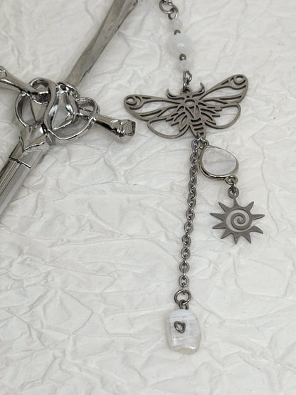 Schwert Haarnadeln mit Sonnenstein, Mondstein und Bergkristall | Gold & Silber