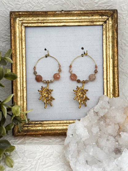 Moonkissed Sun Creolen mit Pfirsich-Mondstein & Rhodochrosit | Gold & Silber | Edelstahl