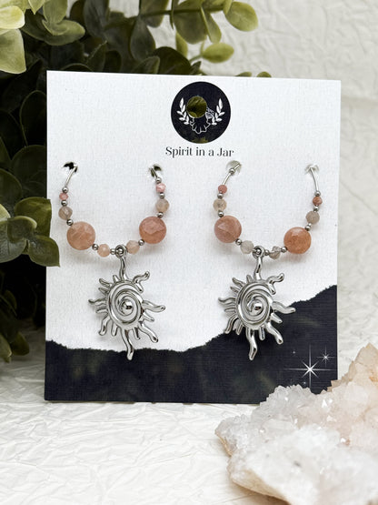 Moonkissed Sun Creolen mit Pfirsich-Mondstein & Rhodochrosit | Gold & Silber | Edelstahl