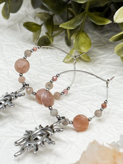 Moonkissed Sun Creolen mit Pfirsich-Mondstein & Rhodochrosit | Gold & Silber | Edelstahl