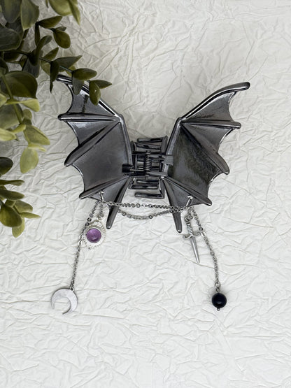 Fledermaus Haarklammer mit Amethyst | Gold & Silber