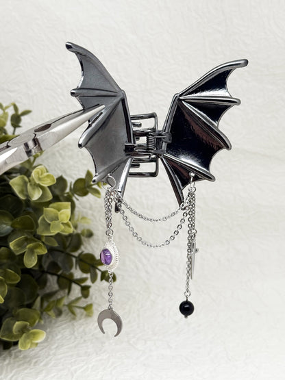 Fledermaus Haarklammer mit Amethyst | Gold & Silber