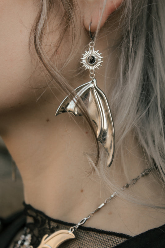 Magical Bat wings Obsidian Ohrringe | Gold & Silber | Edelstahl