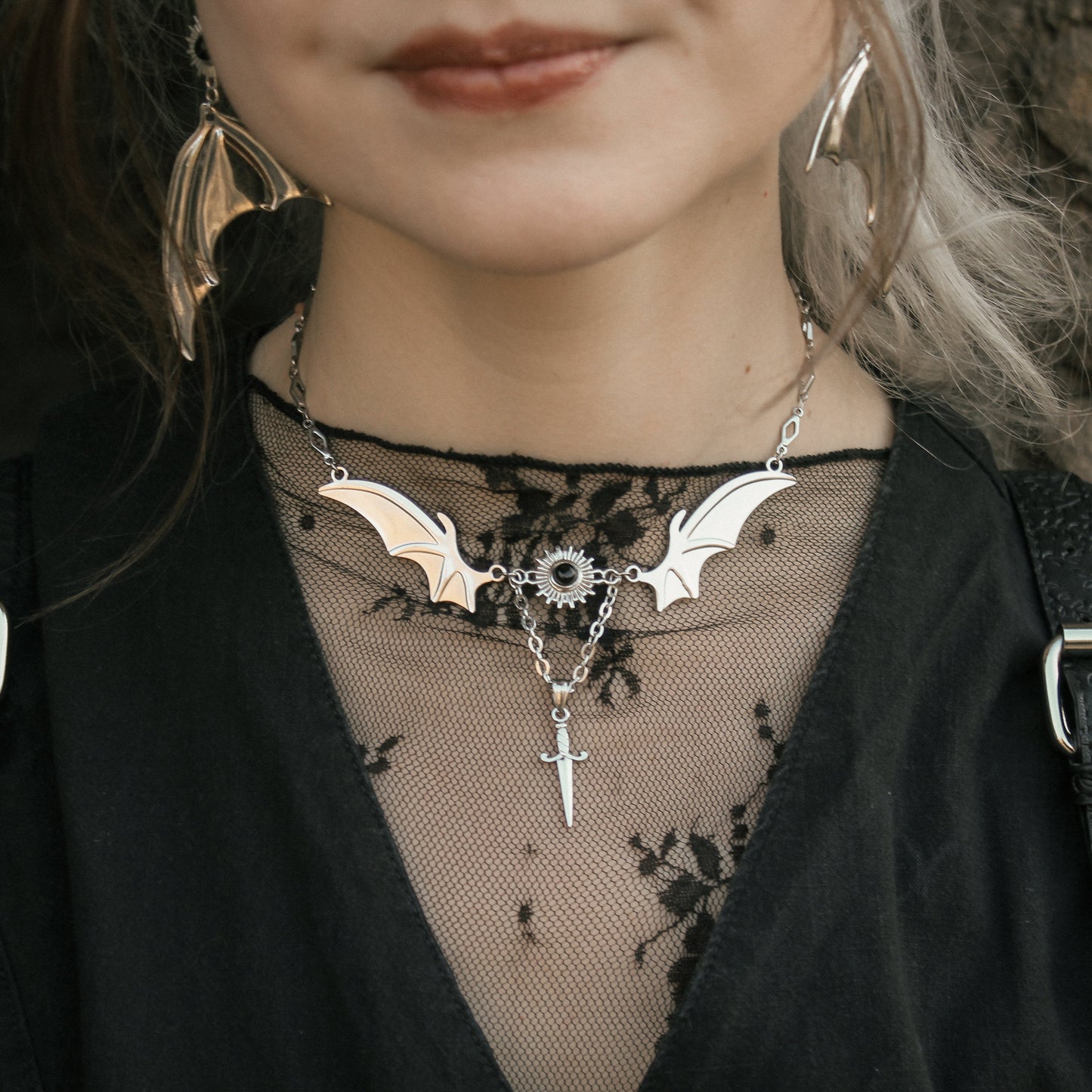 Magical Bat wings Obsidian Kette | Gold und Silber | Edelstahl