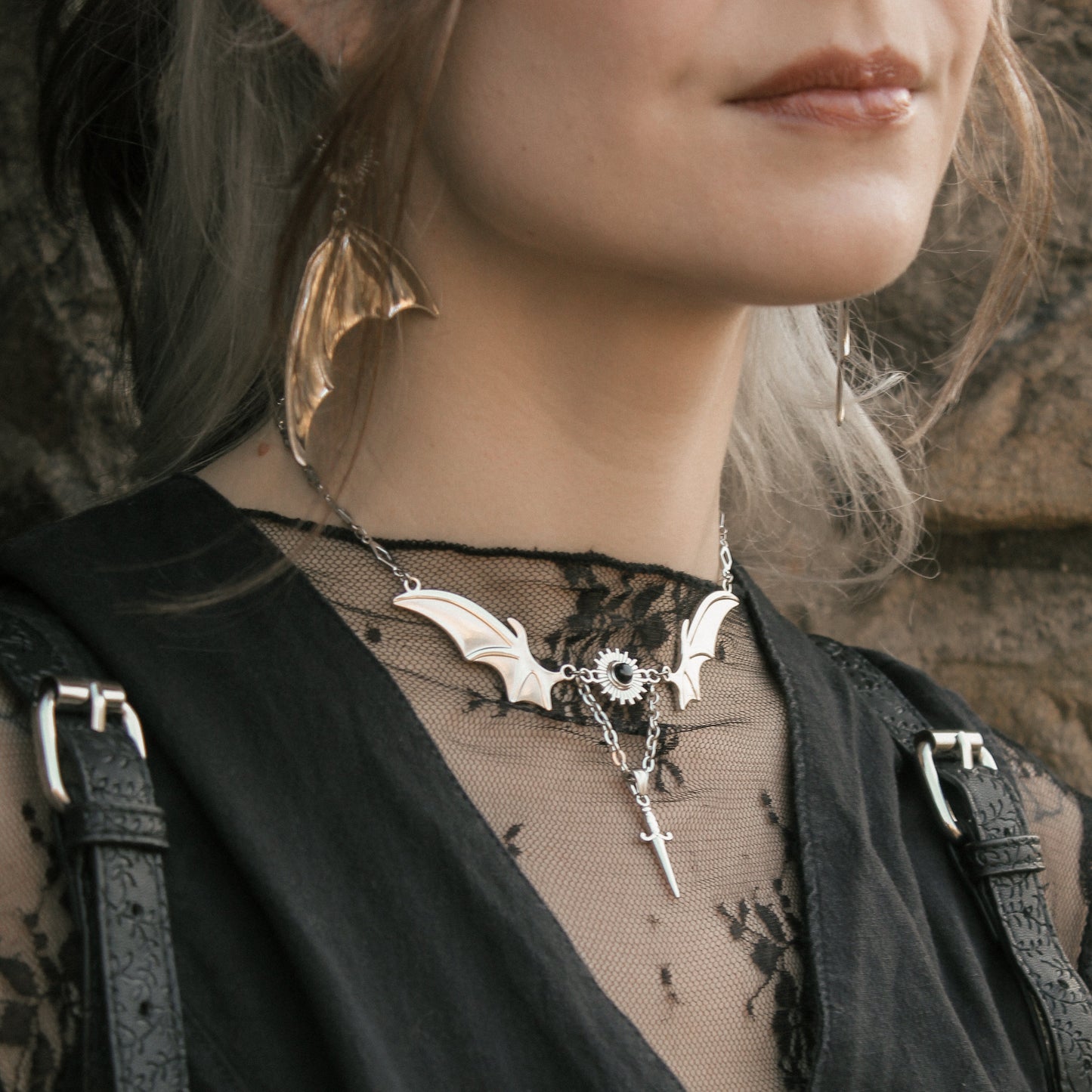 Magical Bat wings Obsidian Kette | Gold und Silber | Edelstahl