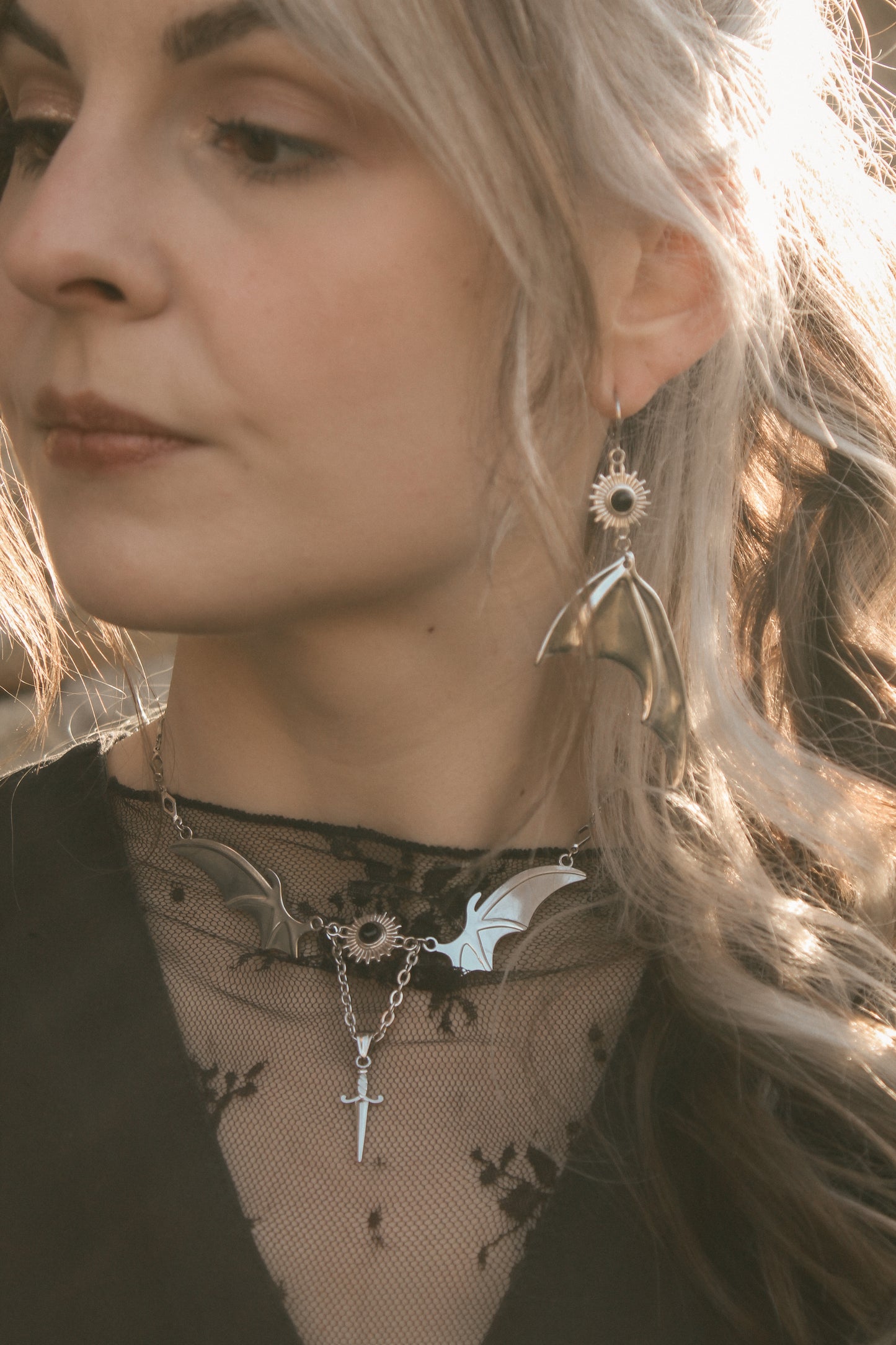Magical Bat wings Obsidian Ohrringe | Gold & Silber | Edelstahl