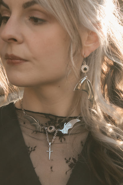 Magical Bat wings Obsidian Ohrringe | Gold & Silber | Edelstahl