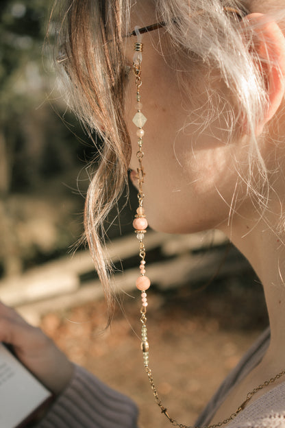 Brillenkette Bloom Spring mit Rhodochrosit & Pfirsich Mondstein | Gold & Silber | Edelstahl