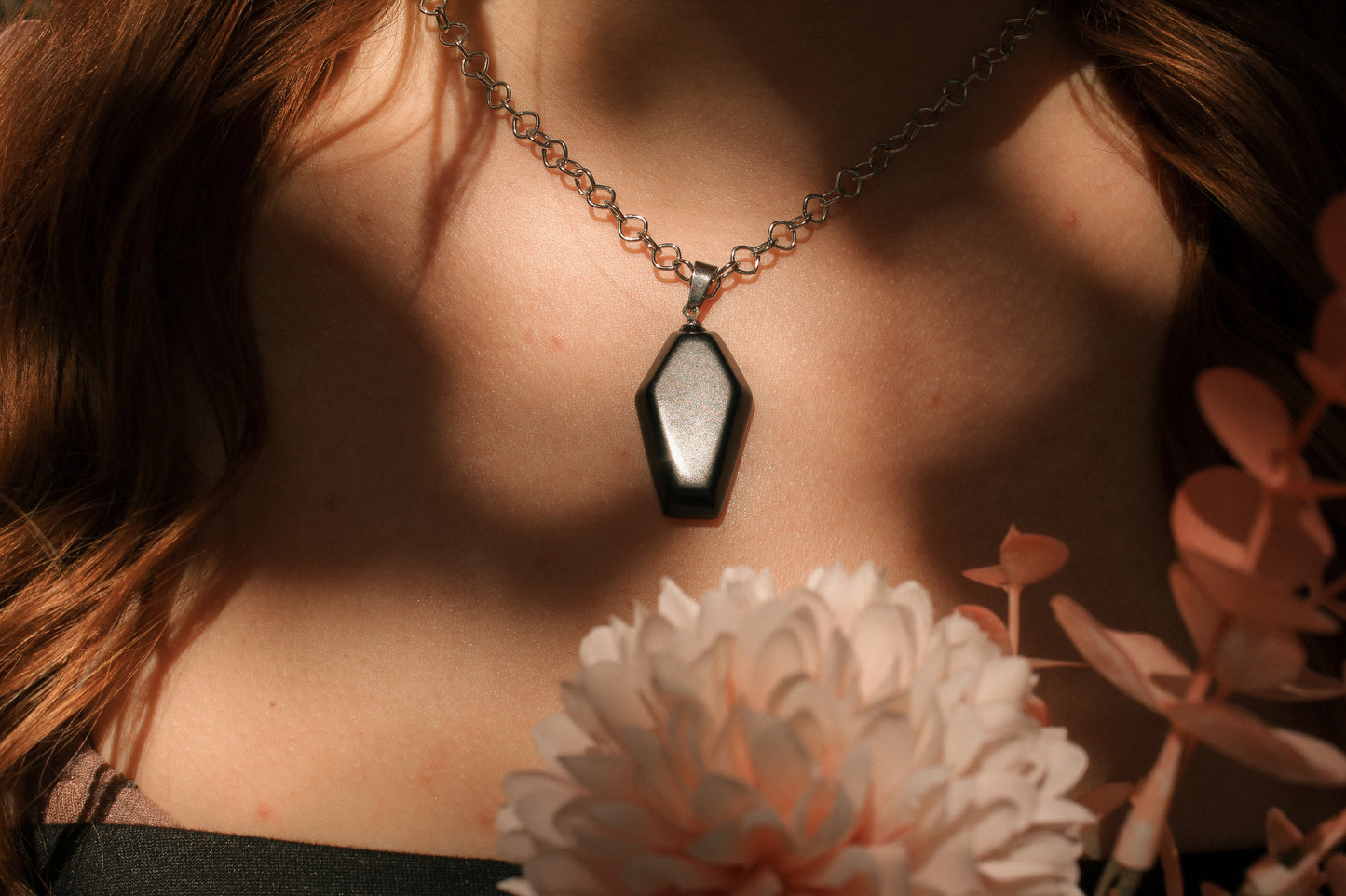 Coffin Obsidian Gothic Kette | Silber | Edelstahl
