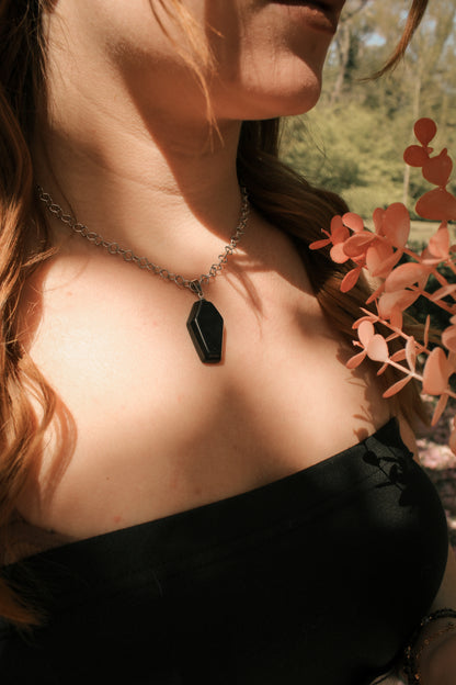 Coffin Obsidian Gothic Kette | Silber | Edelstahl