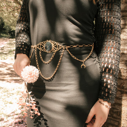 Taillengürtel Moon Goddess mit Labradorit | Silber & Gold | Edelstahl