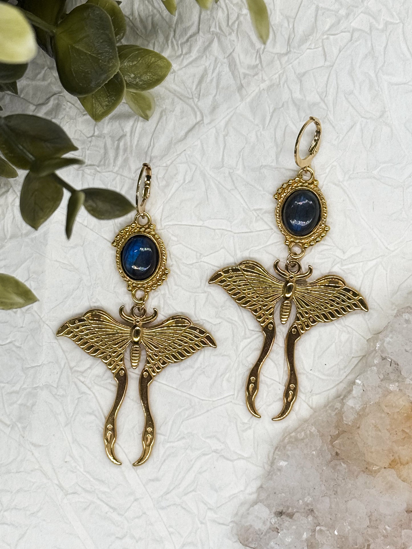 Magical Moth Labradorit Ohrringe | Gold & Silber | Edelstahl