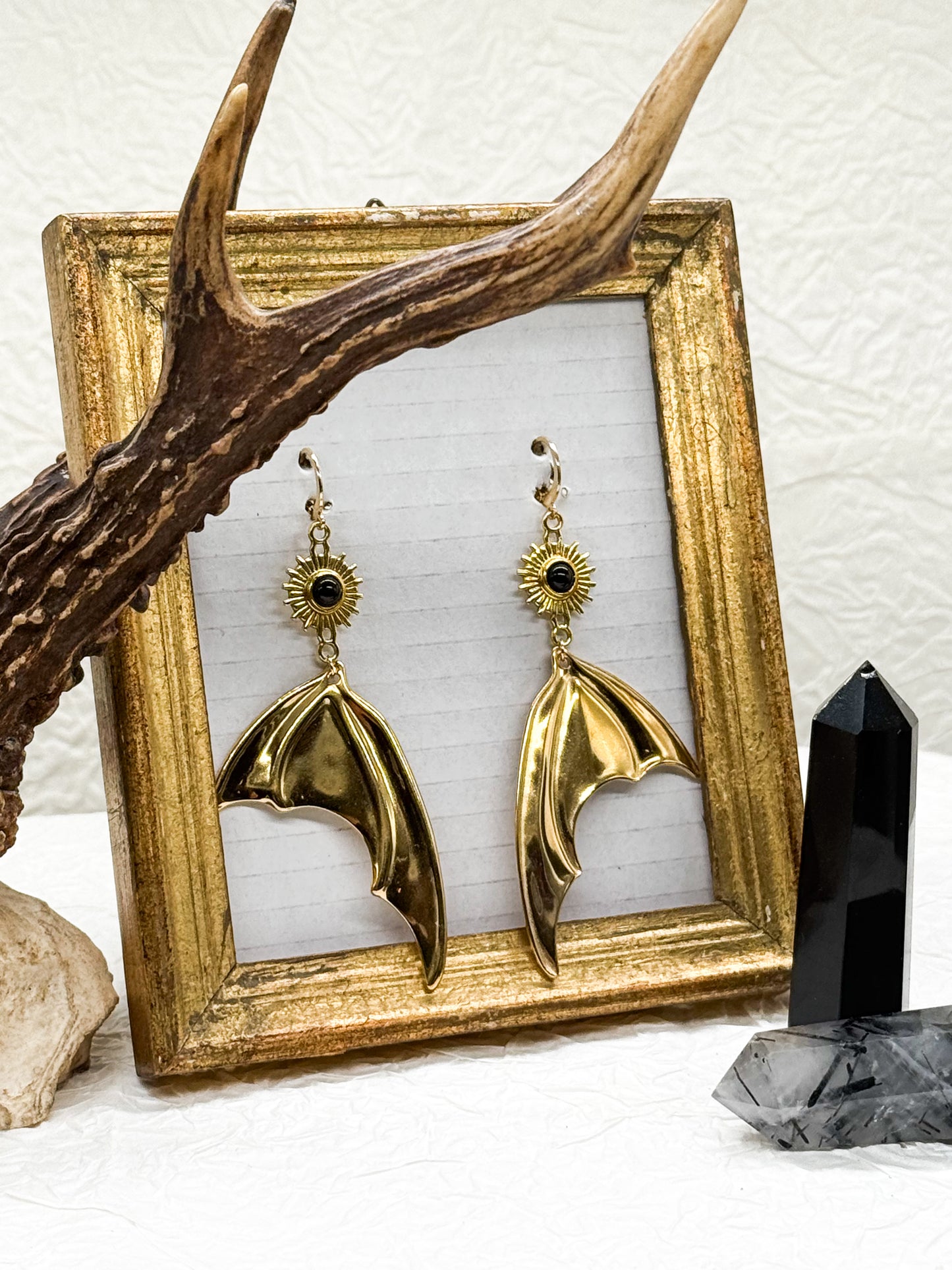Magical Bat wings Obsidian Ohrringe | Gold & Silber | Edelstahl