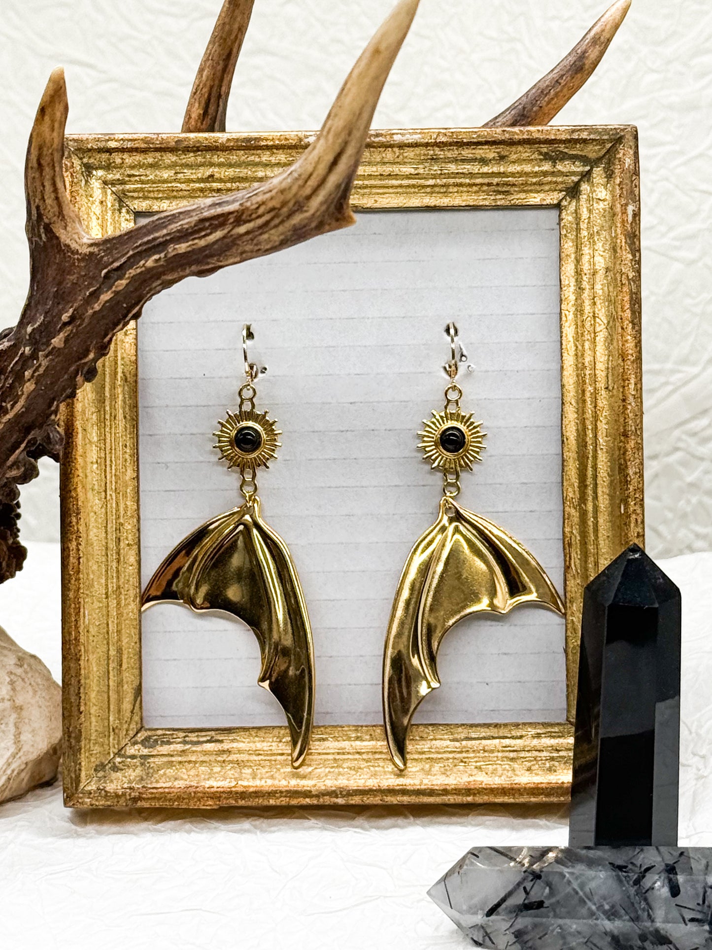 Magical Bat wings Obsidian Ohrringe | Gold & Silber | Edelstahl
