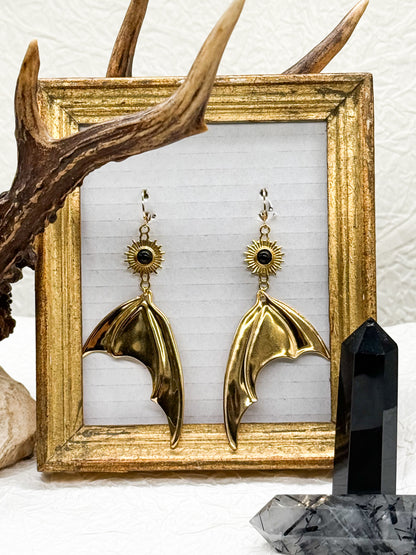 Magical Bat wings Obsidian Ohrringe | Gold & Silber | Edelstahl