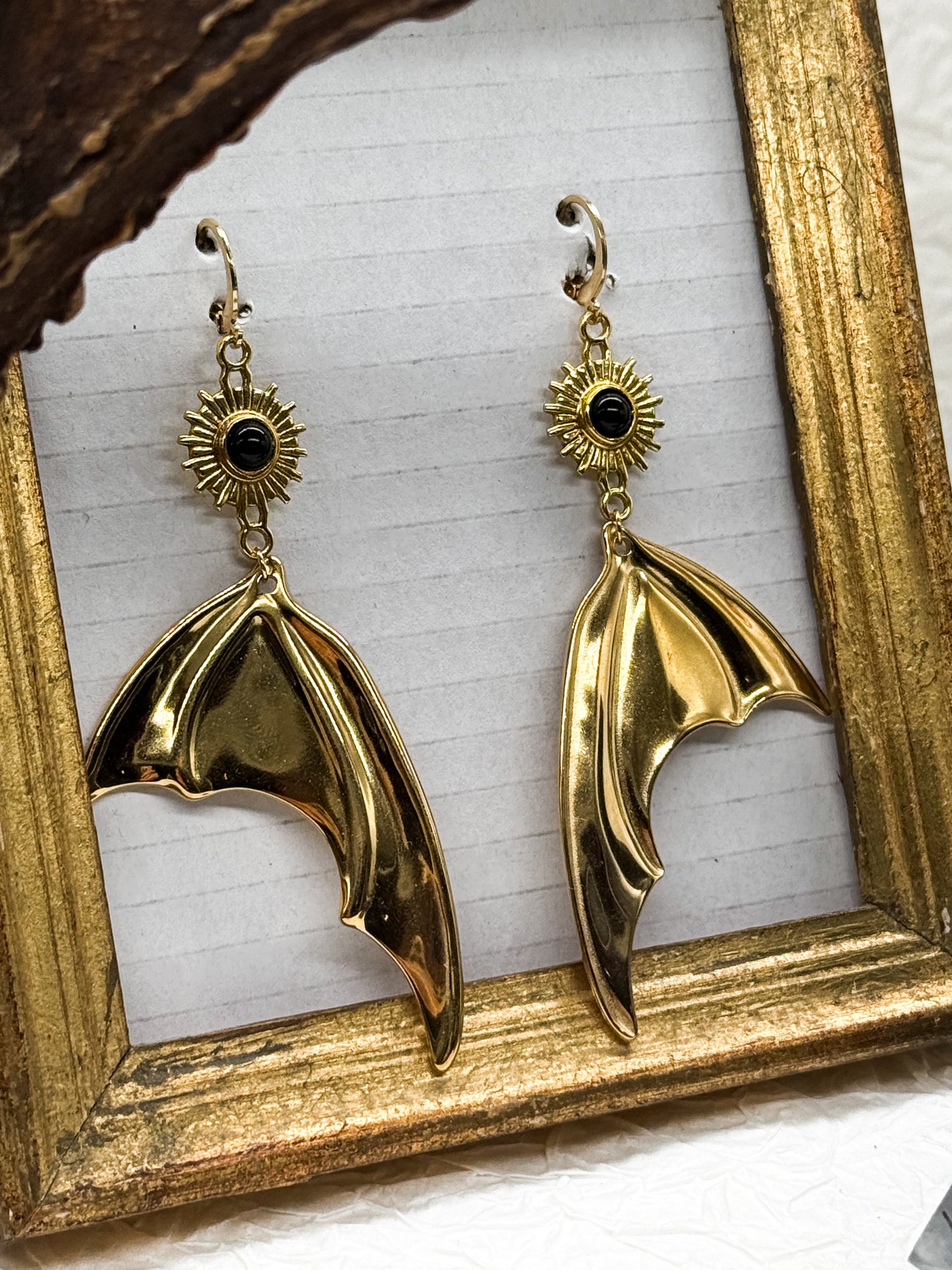 Magical Bat wings Obsidian Ohrringe | Gold & Silber | Edelstahl