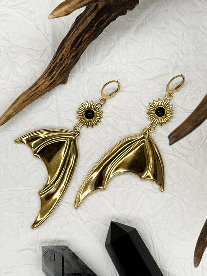 Magical Bat wings Obsidian Ohrringe | Gold & Silber | Edelstahl