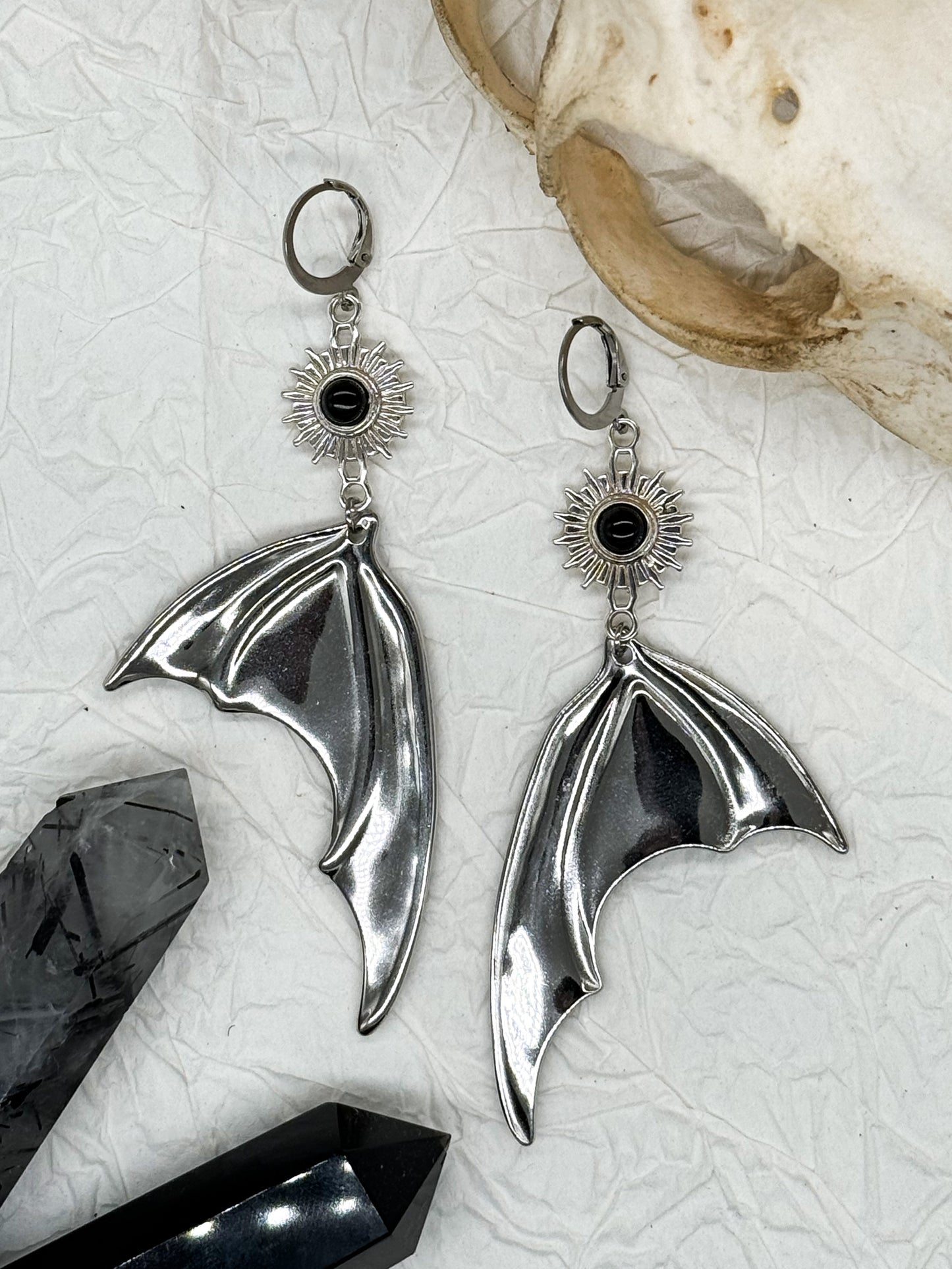 Magical Bat wings Obsidian Ohrringe | Gold & Silber | Edelstahl