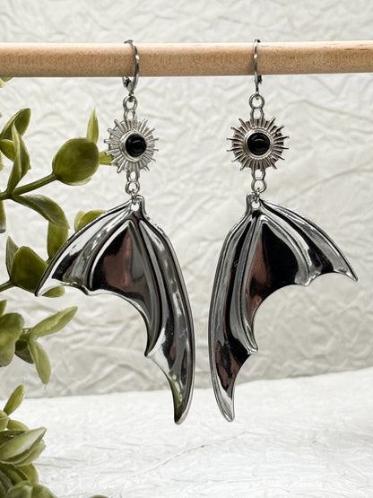 Magical Bat wings Obsidian Ohrringe | Gold & Silber | Edelstahl