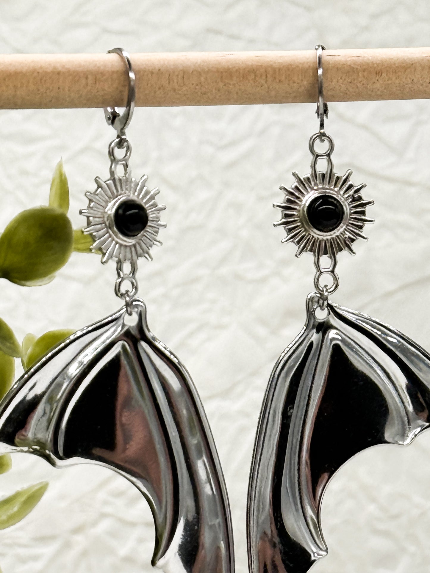 Magical Bat wings Obsidian Ohrringe | Gold & Silber | Edelstahl