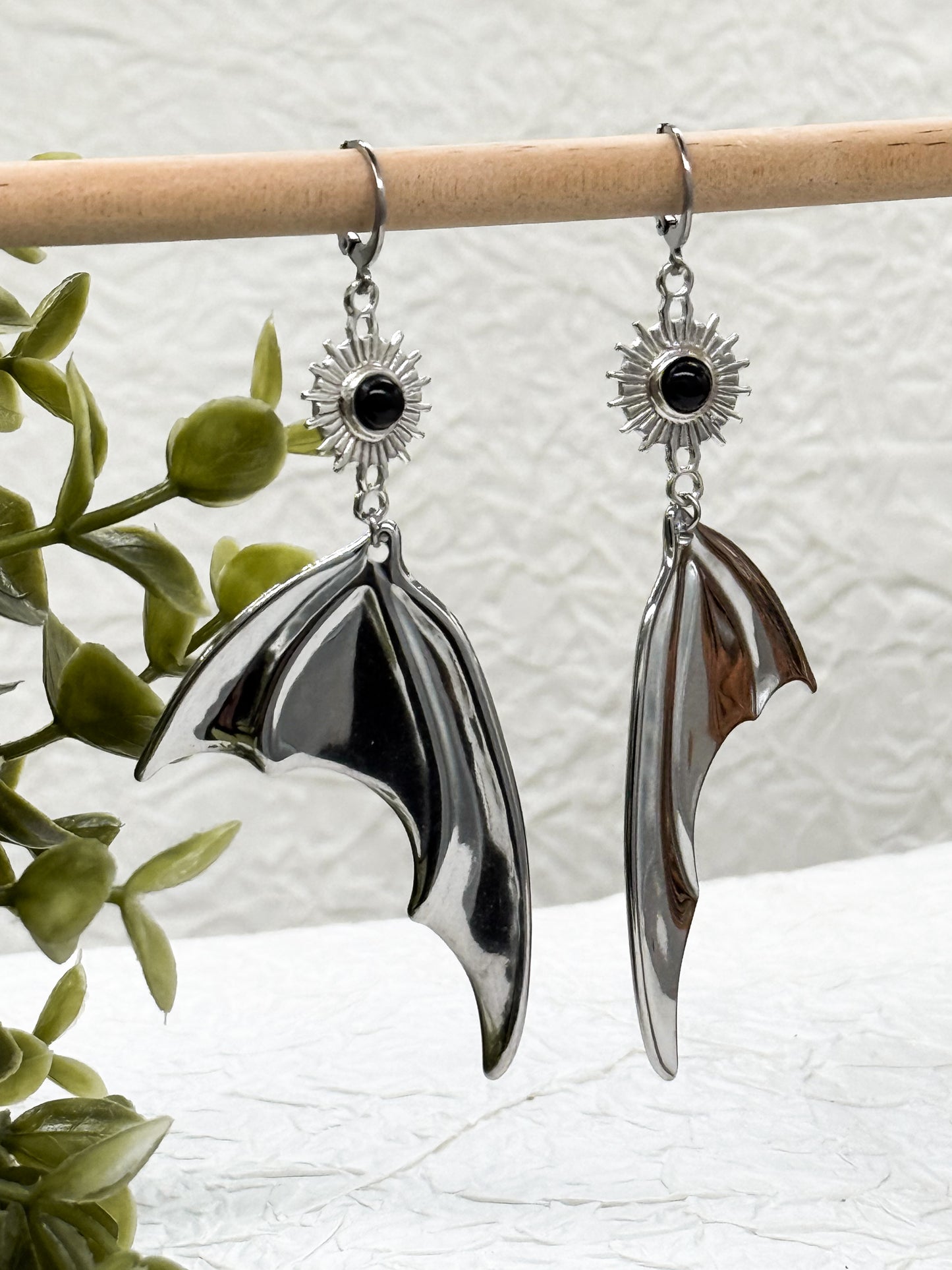 Magical Bat wings Obsidian Ohrringe | Gold & Silber | Edelstahl
