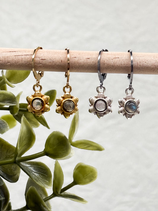 Mini Blumen Labradorit Ohrringe | Gold & Silber | Edelstahl